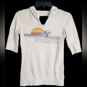 Youth Girl Hollister Hoodie Shirt Elbow Sleeve Size Large L White/Blue/Orange